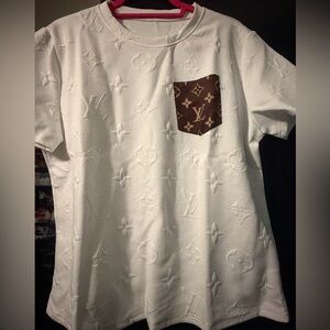 White T-Shirt with Brown Pocket